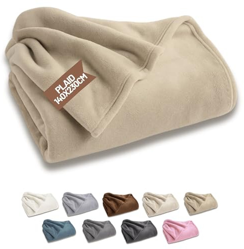 SONIT - Plaid Divano in Pile per Divano e Letto Singolo - Coperta in Pile Autunnale e Invernale - Coperta 140x230 - Plaid Singolo Beige