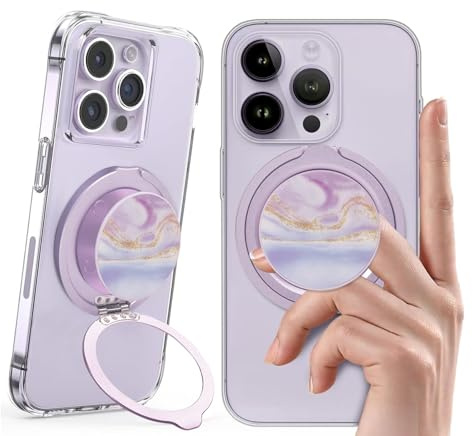 Plehood Magnetic Phone Ring Grip，Ultra Thin Phone Kickstand with Finger Loop Strap, Lightweight Phone Ring Holder for Mag Safe iPhone 16/15/14/13/12 Series (Purple)