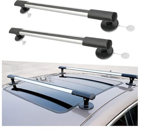 Universal Roof Rack Cross Bar, Suction Cup 10 cm Diameter, Adjustable Aluminium Luggage Cross Bars, for Car SUV without Roof Side Rail, Non-Destructive Installation, B (98-113 cm)