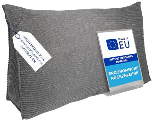 Pillows24 Cord Rückenkissen für Bett & Sofa 160cm, abnehmbarem Bezug | Bequemes Keilkissen und Lesekissen fürs Bett, waschbarem Bezug, Großes Sofakissen für Rückenlehne und Sofa, Dunkelgrau