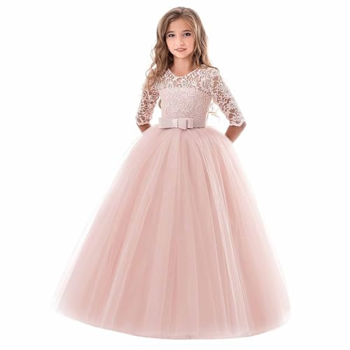 Blumensmädchenkleid Prinzessin Festliches Kinder Mädchen Kleid Festzug Kleider Hochzeit Partykleid Brautjungfern Kleidung Spitze Tüll Cocktailkleid Elegant Langes Abendkleid Kommunikation Gr.110-150