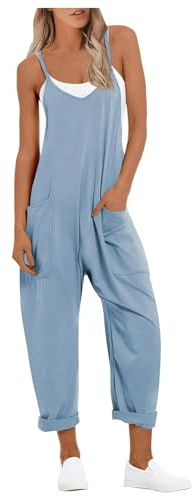 Salopette Donna Elasticizzata, Tuta Jumpsuit Donna Senza Maniche Vintage Tute in Lino Gamba Larga Estate Pagliaccetti Elegante Casual Pantaloni Larghi con Tasche per Spiaggia Vacanza