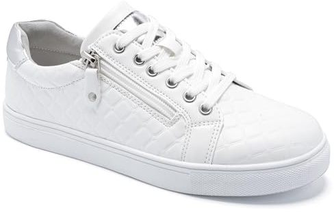 Trainers for Women Ladies Trainers Sneakers Arch Support Memory Foam Walking Shoes Zip Lace Up Comfort Non Slip Casual Plantar Fasciitis Orthopedic Shoes White UK 7