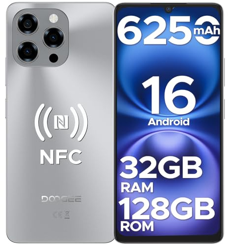 DOOGEE Note 58 Teléfono Movil Android 16, 6,75 HD+IPS 90Hz,T7250 Octa Core, 32GB(8+24) + 128GB, 6250mAh Batería, 16MP+8MP, Cuerpo de8,6mm Telefono, Face ID/NFC/OTG/GPS/Widevine L1/Doble SIM 4G Movil