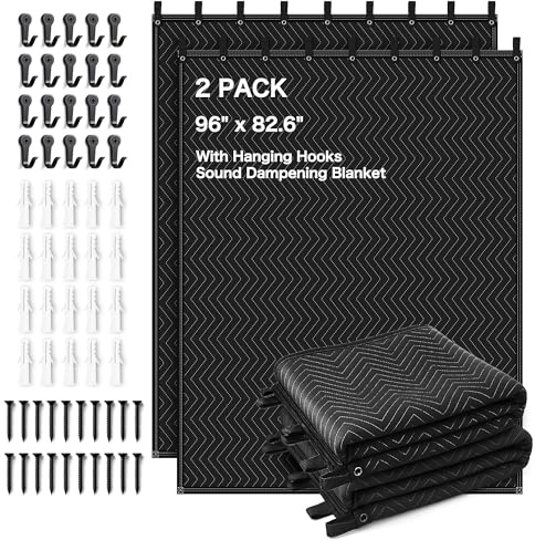 2 PCS Extra Large Sound Dampening Blanket,96x 80 Sound Absorbing Studio Blanket Panel with Grommets for Wall Hanging,Noise Cancelling Studio Acoustic Curtain/Light Blocker/Soundproof Moving Blanket