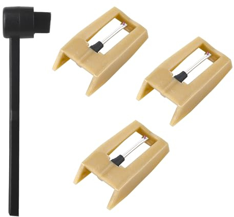 Snado 3 Pack Diamond Record Player Needles, Replacement for Crosley Victrola ION Jenson Boytone Turntables, with Stylus Cleaner Brush (Golden)