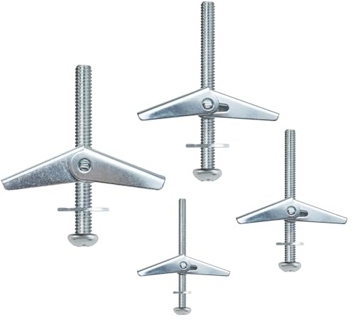 126Pcs Cavity Wall Fixings Kit – Spring Toggle Plasterboard Anchors with M3 M4 M5 M6 Bolts & Washers, Hollow Wall Heavy Duty Expansion Screws Set for Drywall, Wood, Ceilings, Cabinets