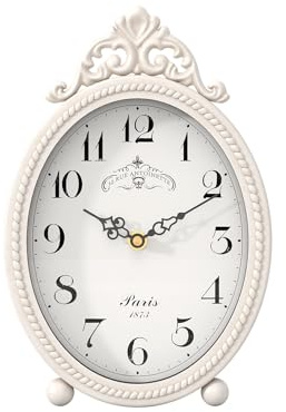 Abdurey Vintage Table Clock on Stand, Desk and Shelf Decorative Clock, French Rustic Style Antique White Mantel Clocks for Living Room,Farmhouse,Bedroom,Bedside,Gift Clocks