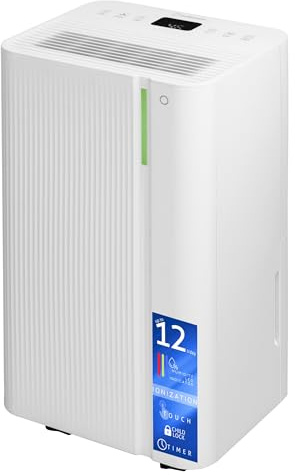 Deumidificatore Casa Muffa Turbionaire LEVI 12 ION, 12L/24h, Purificazione tramite ionizzazione, Poco rumoroso, Timer, Auto-Restart, Adatto fino a 20㎡, Ruote Piroettanti, Doppio drenaggio
