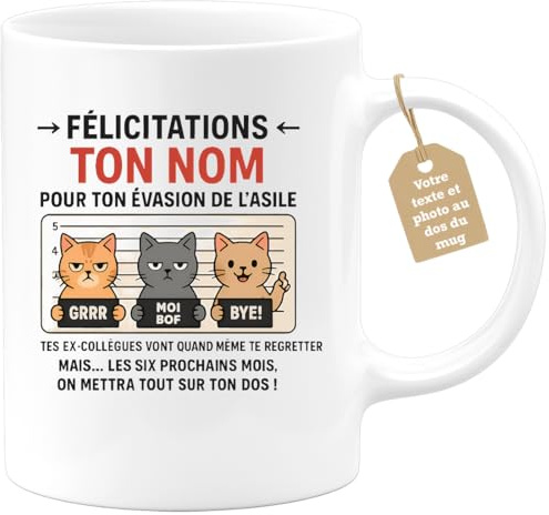 quotedazur Café-Croissant - Mug Personnalisable Texte Photo Tasse Cadeau Félicitations Pour Noël Ton Évasion De L'Asile Tes Ex- Collègues - Blanc/Céramique
