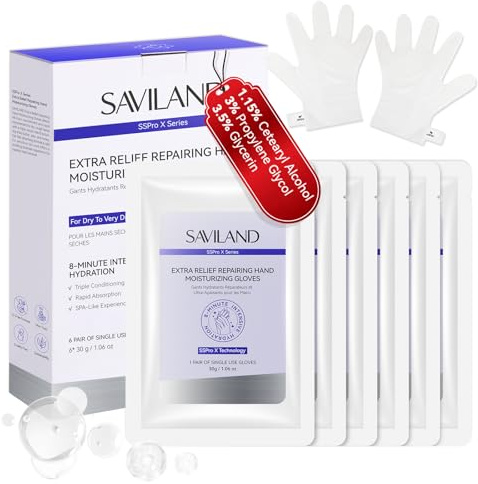 SAVILAND Intensive Repairing Hand Mask: 8-Minute Rescue Moisturizing Gloves with Shea Butter Aloe Honey for Extra Dry Skin Extreme Cracked Hands Sensitive Skin Friendly Hand Moisturizer Gloves 6 Pairs