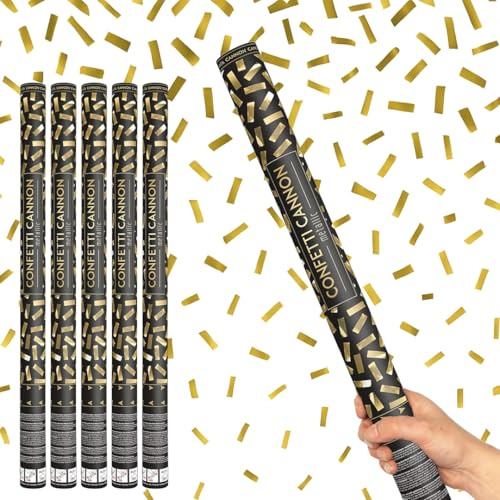 Gold Metallic Extra Large Confetti Cannon 80cm – Pack of 5 – Air Powered Party Confetti Shooter Popper for Weddings, Birthdays, New Year, Celebrations & Events