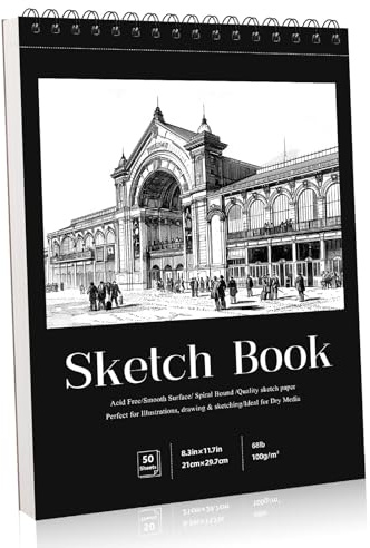 A4 Sketch Book, Hardcover Spiral Bound, 50 Sheets, 100gsm Paper