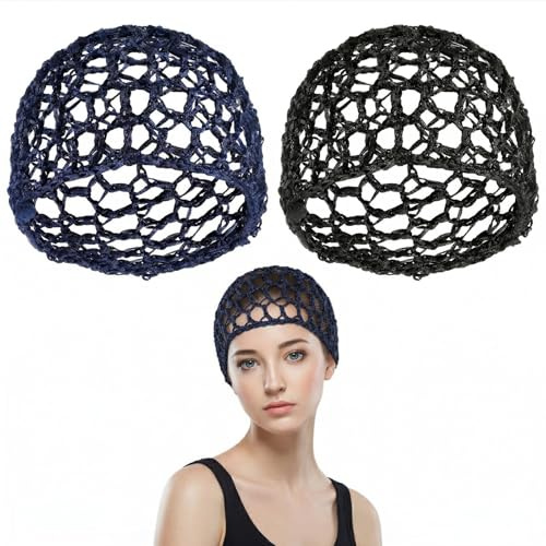 Lot de 2 filets à cheveux pour dormir - Filet à cheveux en maille - Pour perruques - Bonnet court - Accessoire de bonnet de sommeil tricoté - Bonnet de sommeil pour cheveux et salle de bain (noir
