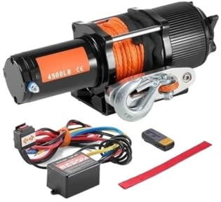 EJUOYO Paranco Elettrico Verricello Elettrico ATV/UTV da 4500 libbre 12 V CC con Corda Sintetica 39 Piedi, Telecomando Wireless e cablato Verricello Elettrico