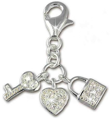 SilberDream Charm 925 Silber Anhänger weiß Herz Schlüssel Zirkonia FC224W Silber Charmsschmuckanhänger