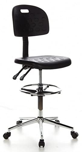 hjh OFFICE 665060 Arbeitsstuhl TOP Work 23 Hartschaum Schwarz/Chrom Arbeitshocker mit Lehne & Rollen, höhenverstellbar