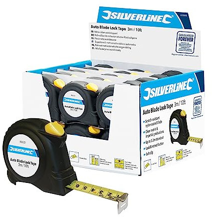 Silverline 633848 Rollbandmaß mit automatischer Rücklaufsperre, Verkaufsdisplay 3 m x 16 mm, 30 Stck.