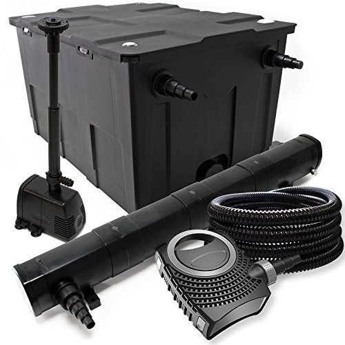 Wiltec Komplettset: CBF-550 Teichfilter bis 60000 L Teichfilteranlage, NEO10000 Teichpumpe 10000l/h 80W, CUV-272 Teichklärer 72W, 25m Teichschlauch 25 mm, HJ-943 Springbrunnen 800l/h 16W