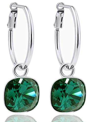 Silber-Creolen 925 Sterling Silver Anhänger Grün Markenkristalle Ohrringe NOBEL SCHMUCK