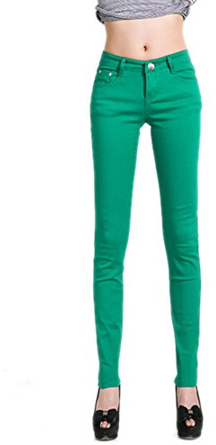 DELEY Damen Skinny Hose Pant Stretch Leg Jeans Juniors Röhre Leggings Treggings Grün S