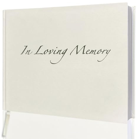 In Loving Memory Condolence Book - 96 Pages with Silver Gilt Pages & Storage Box - Hardcover Memorial Guest Book with 1152 Message Lines & Keepsake Pocket - For Funeral Services (White, 218x160mm)
