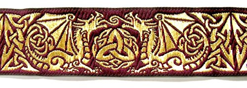10m Keltische Borte Webband 35mm breit Farbe: Bordeaux-Gold von 1A-Kurzwaren 35027-bogo