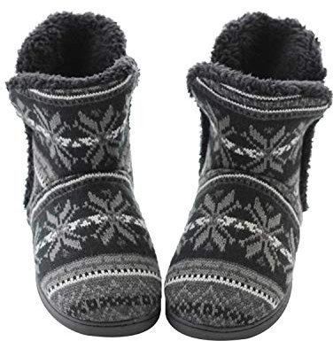 YJZQ Winter Hüttenstiefel Damen Herren Hüttenschuhe Plüsch gefüttert warm Hausschuhe Rutschfeste Sohle Kuschelige Pantoffeln Gemütliche Schuhe für Zuhause, Schwarz, 41/42 EU