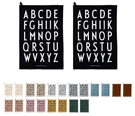 Design Letters Klassisches Geschirrtuch (Schwarz) - 100% Baumwolle, Oeko-Tex-Zertifiziert, weich, saugfähig und trocknet schnell, 2 STK, dekorativ mit ikonischem Alphabetdruck, L: 60 x B: 40cm