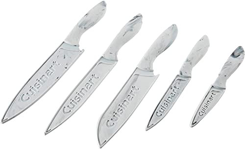 Cuisinart C55-10PWM Set di coltelli rivestiti in ceramica con guaine di protezione per la lama (set da 10 pezzi) in finto marmo