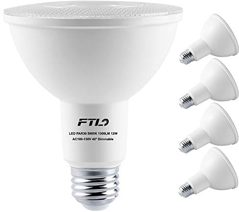 PAR30 LED Flood Light Bulbs Long Neck 5000K Daylight Dimmable 75W Halogen Equivalent 12W E26 1300LM 40 Degree Spotlight for Recessed Can Lighting Indoor/Outdoor 4-Pack