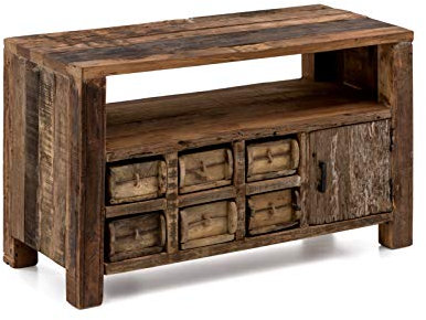 Woodkings® TV-Bank Madurai Altholz Möbel recycelt antik massiv, TV-Unterschrank Vintage, Design Lowboard, Ziegelform Möbel Unikat