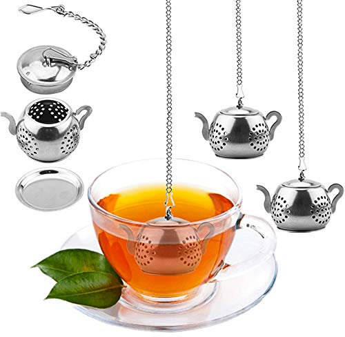 Cyimi Loose Leaf Tea Infuser, 4PCS Tea Strainer Stainless Steel Tea Ball with Chain and Drip Trays, Small Tea Filter Set for Mug (Teapot)