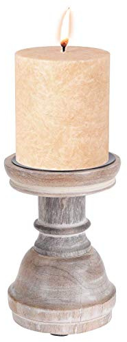Kerzenhalter Kerzenständer Kerzenleuchter für Stumpenkerzen | Höhe ca. 14 cm | Beige | Mangoholz