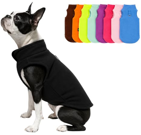 JACKO & CO Fleece-Weste mit Ring für die Leine – weich, leicht, atmungsaktiv, für Welpen, kleine, mittelgroße Hunde, Kätzchen, Katzen, Chihuahua, warm für Herbst/Winter (Schwarz, Größe S, 1,8-2,7 kg)