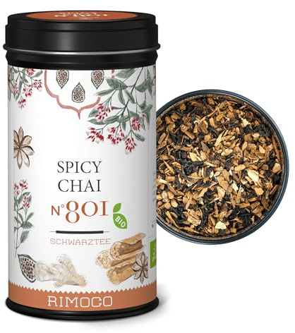 Rimoco N°801 Bio Tee 'Spicy Chai' - Indischer Gewürztee nach authentisch, traditioneller Rezeptur | kräftig, süß, würzig, scharf | Bio Anbau (DE-ÖKO-007) | 120g in eleganter Teedose mit Aromadeckel