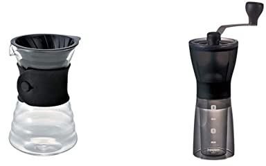 HARIO VDD-02B Drip Decanter Pourover Coffee Brewer Server for 2-3 Cups, 700 ml &, Transparent Black Mini Mill PLUS | Compact & Adjustable Hand Coffee Grinder With Ceramic Burrs, Plastic