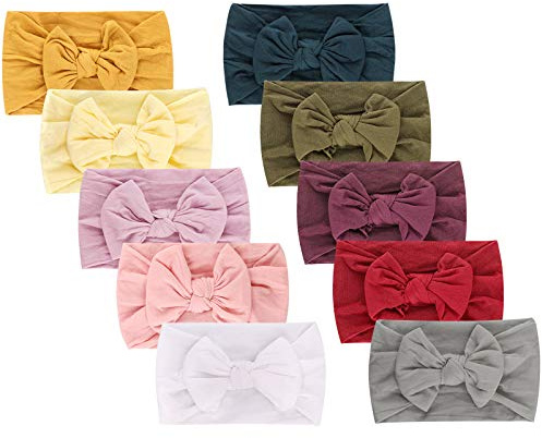 DRESHOW 10 Paket Pannband för Nyfödda Bebisar i Nylon med Rosetter Hårtillbehör för Flickor