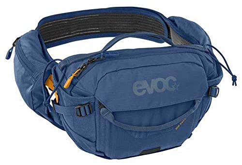 EVOC HIP PACK PRO 3 Hüfttasche Bauchtasche für Bike-Touren & Trails (3L Fassungsvermögen, AIRFLOW CONTACT SYSTEM, AIRO FLEX Hüftgurt, VENTI FLAP-System, Flaschenhalter), Denim