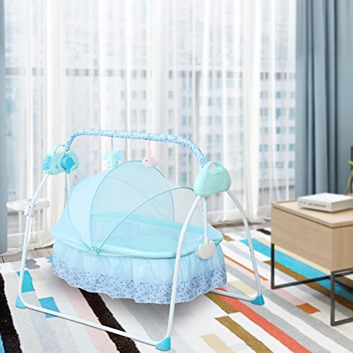 Elektrische Babywiege Automatische Babybett Babyschaukel Klappbare Bluetooth Musik Schaukelstuhl Sicher Wippe Baby Wiege für Babys zwischen 0 und 18 Monaten (Blau)