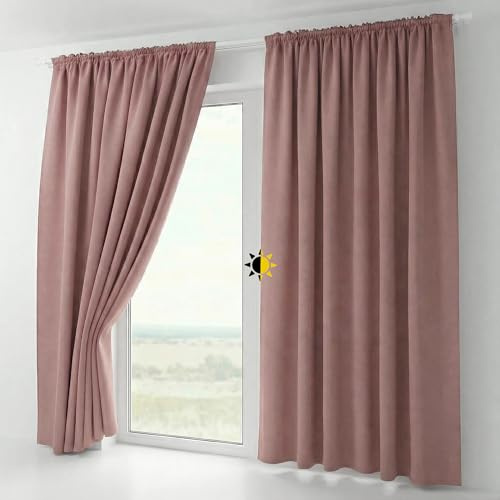 BEAUTEX 2er Set Kräuselband Verdunkelungsvorhang mit U-Band, Gardinen abdunkelnd und Blickdicht (B=300 cm, H=245 cm, Altrosa)