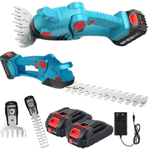 Cesoie per Erba e Arbusti a Batteria, Tagliasiepi Elettrico con 2 Batterie 2in1 per Siepi ed Erba con Batteria agli Ioni di Litio da 12 V e Caricabatterie, Tagliaerba Rifinitore Giardino