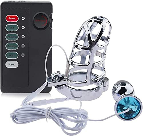 Hrekssi Edelstahl Keuschheitskäfig/Penis Käfig und Analplug/Buttplug Electro Sex/E-Stim Set zur Elektrostimulation, SM Folter Stimulator Sexspielzeug für Frauen Männer Paare (Size : 45mm)