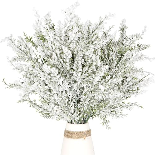 Donfulily Rami di pino innevato artificiali, confezione da 6 ramoscelli di cedro smerigliato per albero di Natale, bastoncini e spray per centrotavola di Natale, fai da te, ghirlande, ghirlande,