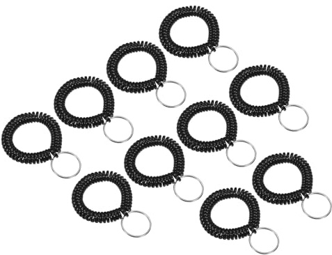 PATIKIL Spirale Polso Bobina Portachiavi, 50pz Plastica Estensibile Braccialetto Polsino Portachiavi Supporto per Esterno Sport Palestra Piscina Sauna, Nero