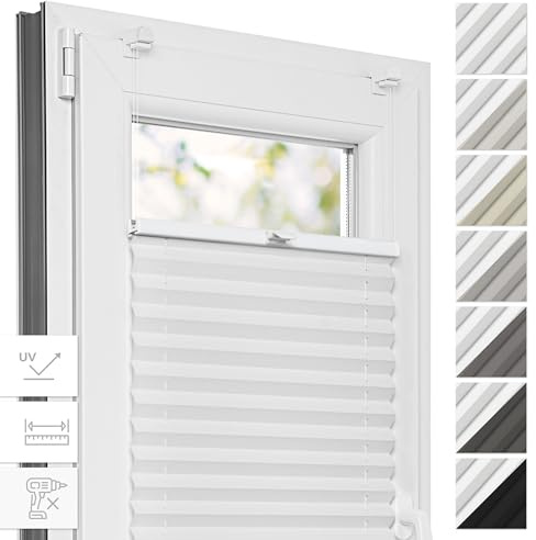 Estika Thermo Plissee ohne Bohren - 55 x 150 cm - Farbe: Weiß - Fensterrollos für innen, Plissee Verdunklung, Plissee Blickdicht, Rollos für Fenster ohne Bohren