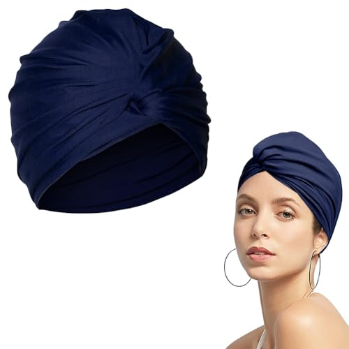 KARELLS Bonnet de Bain,Bonnets de Bain pour Femme,Bonnet Piscine,Bonnet de Bain Piscine,Bonnet de Natation,Bonnet de Bain Turban de Natation en Tissu Plissé Bonnet de Natation Protection,Bleu Foncé