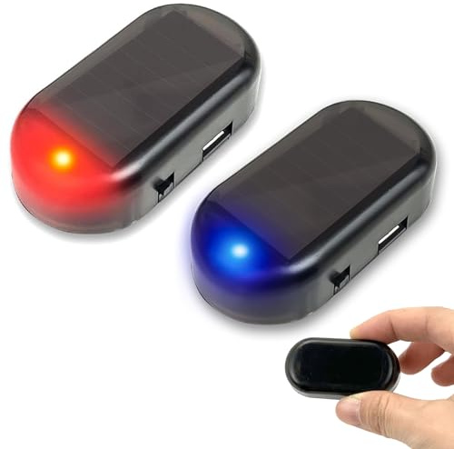 Auto-Alarmanlage,Antis-diebstahl-Blinklampen,Solar Power Dummy Auto Alarm,Auto Alarmanlage Diebstahlsicherung,Lampe Dummy Anti-diebstahl Blinkende Blinklampe Für Auto，2 Stück (Blau+Rot)