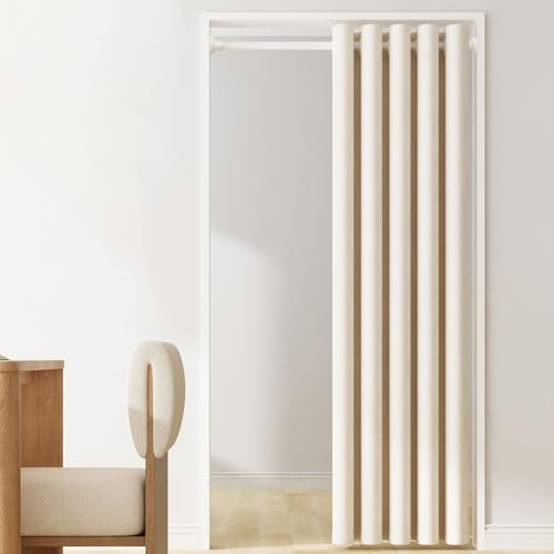 WHYATT Vorhang Tür. Türvorhang mit Teleskopstange. Für Küche, Schlafzimmer, Arbeitszimmer, Kleiderschrank(White,47.2X86.6in(120X220cm))