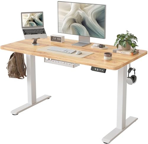 BEXEVUE Elektrischer Schreibtisch Höhenverstellbar - 120x60 cm Stehschreibtisch mit Kabelbaum, 3 Memory Funktion Anti-Kollisions Technologie, Computertisch Ergonomischer Sitz-Stehpult mit Tischplatte